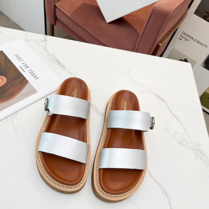 TWO-STRAP SANDALS IN SILVER CALFSKIN