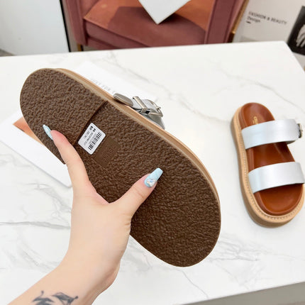 TWO-STRAP SANDALS IN SILVER CALFSKIN