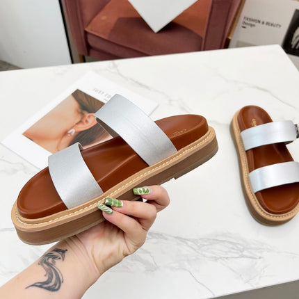 TWO-STRAP SANDALS IN SILVER CALFSKIN