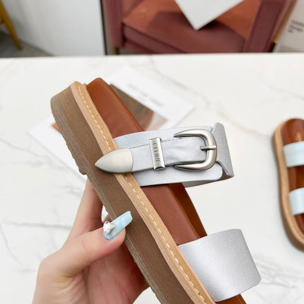 TWO-STRAP SANDALS IN SILVER CALFSKIN