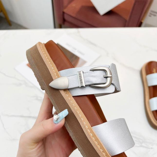 TWO-STRAP SANDALS IN SILVER CALFSKIN