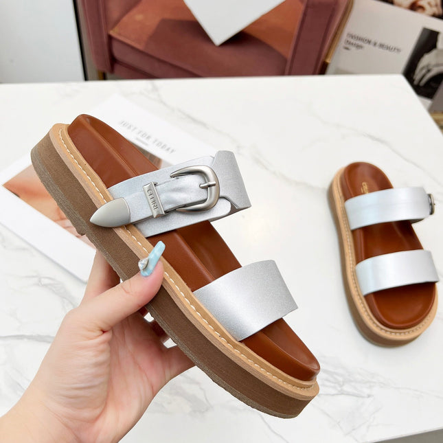 TWO-STRAP SANDALS IN SILVER CALFSKIN