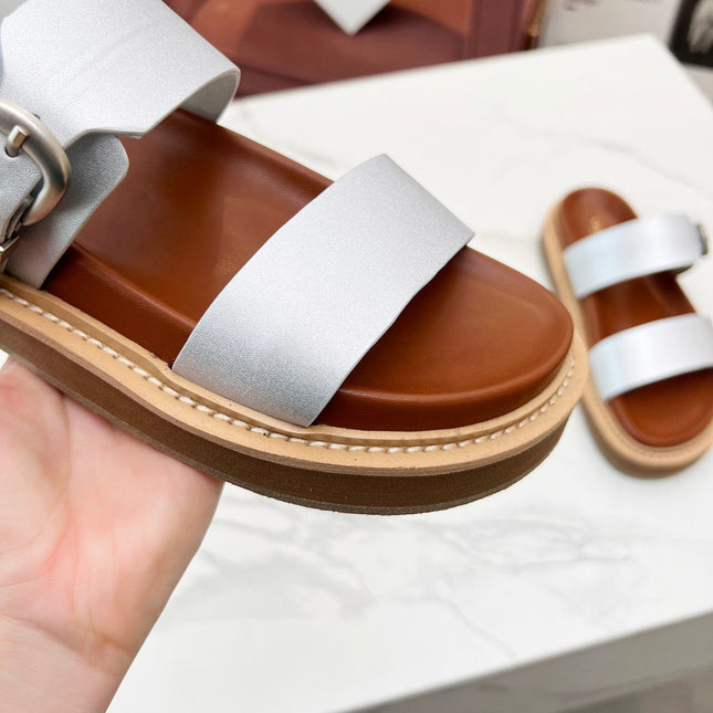 TWO-STRAP SANDALS IN SILVER CALFSKIN
