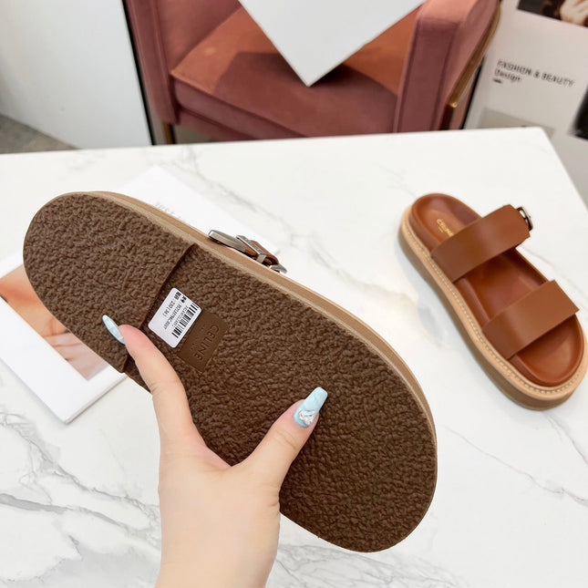 TWO-STRAP SANDALS IN BRONZE BROWN CALFSKIN