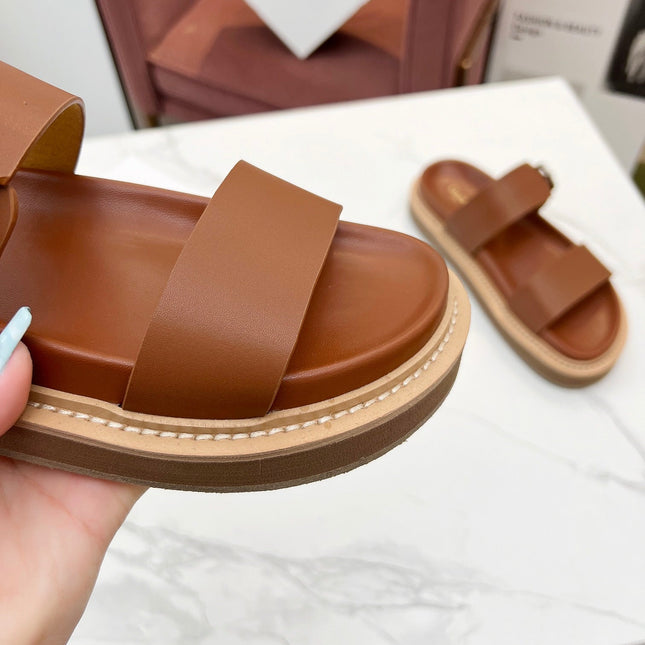 TWO-STRAP SANDALS IN BRONZE BROWN CALFSKIN