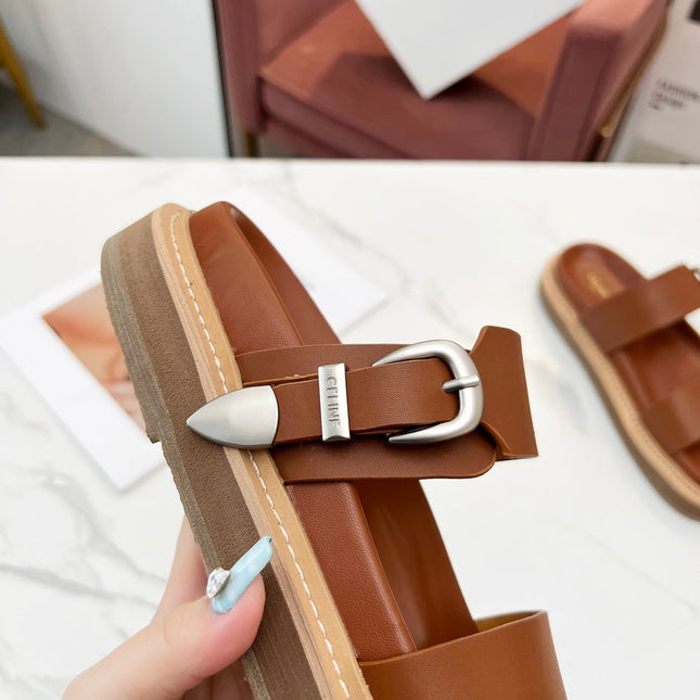 TWO-STRAP SANDALS IN BRONZE BROWN CALFSKIN