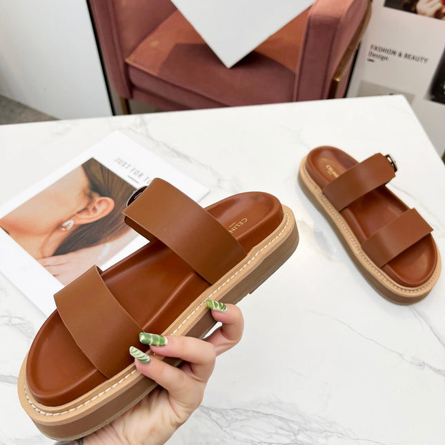 TWO-STRAP SANDALS IN BRONZE BROWN CALFSKIN