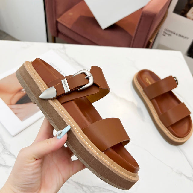 TWO-STRAP SANDALS IN BRONZE BROWN CALFSKIN