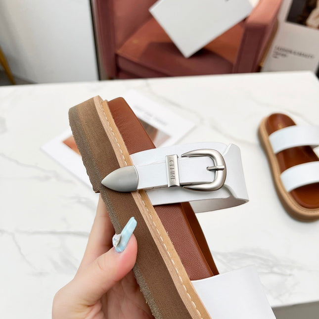TWO-STRAP SANDALS IN WHITE CALFSKIN