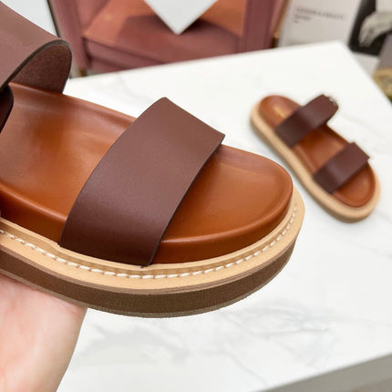 TWO-STRAP SANDALS IN CHESTNUT BROWN CALFSKIN