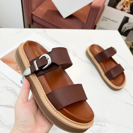 TWO-STRAP SANDALS IN CHESTNUT BROWN CALFSKIN