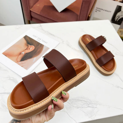 TWO-STRAP SANDALS IN CHESTNUT BROWN CALFSKIN