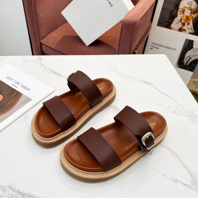 TWO-STRAP SANDALS IN CHESTNUT BROWN CALFSKIN