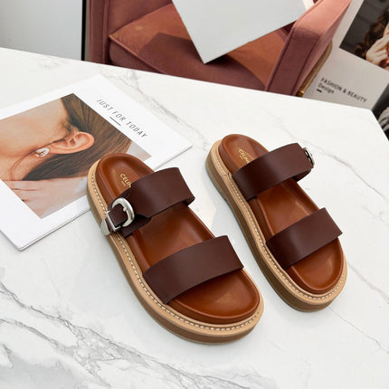TWO-STRAP SANDALS IN CHESTNUT BROWN CALFSKIN