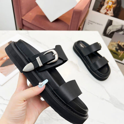 TWO-STRAP SANDALS IN BLACK CALFSKIN