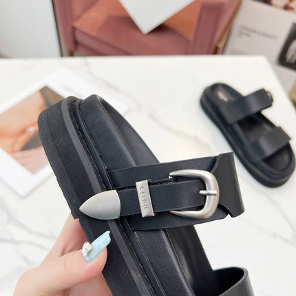 TWO-STRAP SANDALS IN BLACK CALFSKIN