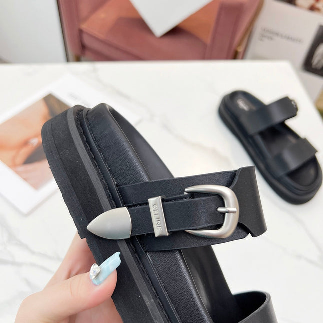 TWO-STRAP SANDALS IN BLACK CALFSKIN
