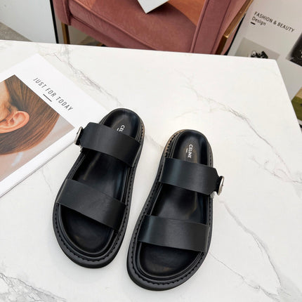 TWO-STRAP SANDALS IN BLACK CALFSKIN