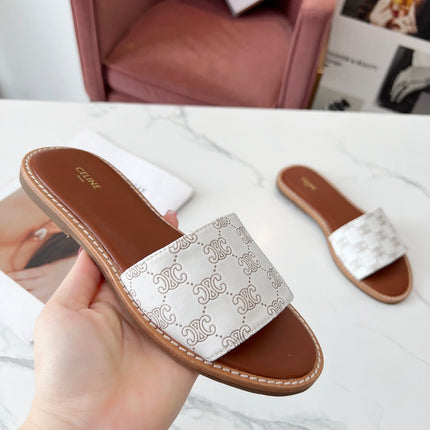 LYMPIA MULE WHITE CANVAS EMBROIDERED LOGO