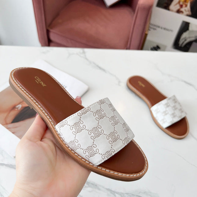 LYMPIA MULE WHITE CANVAS EMBROIDERED LOGO
