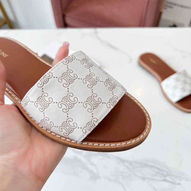 LYMPIA MULE WHITE CANVAS EMBROIDERED LOGO
