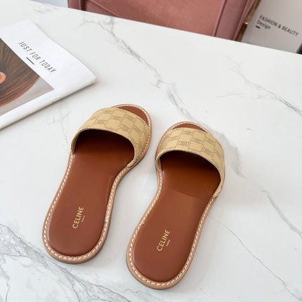 LYMPIA MULE BEIGE CANVAS EMBROIDERED LOGO