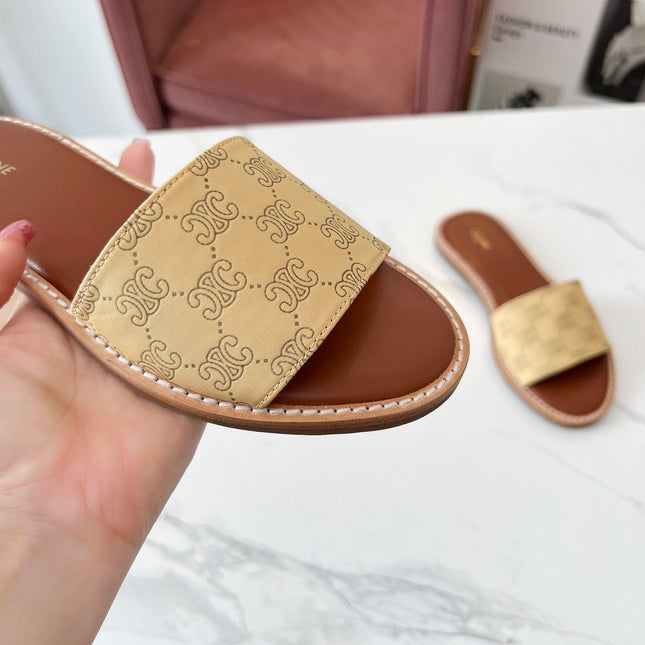 LYMPIA MULE BEIGE CANVAS EMBROIDERED LOGO