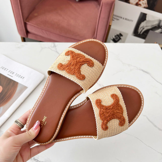 LYMPIA MULE BEIGE RAFFIA AND TAN WOOL