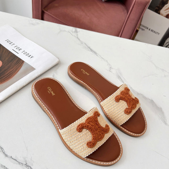 LYMPIA MULE BEIGE RAFFIA AND TAN WOOL