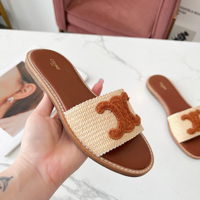 LYMPIA MULE BEIGE RAFFIA AND TAN WOOL