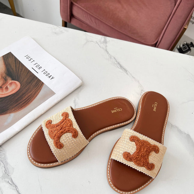 LYMPIA MULE BEIGE RAFFIA AND TAN WOOL