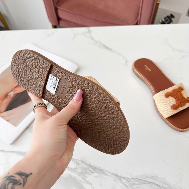 LYMPIA MULE BEIGE RAFFIA AND TAN WOOL