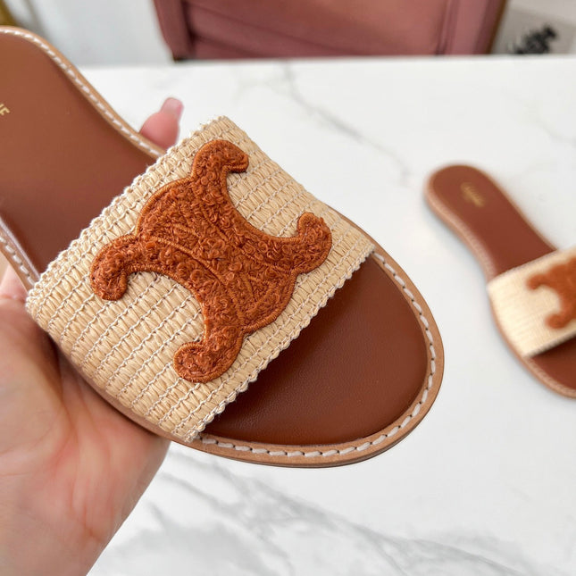 LYMPIA MULE BEIGE RAFFIA AND TAN WOOL