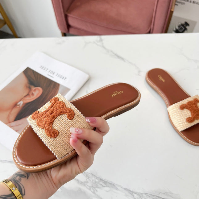 LYMPIA MULE BEIGE RAFFIA AND TAN WOOL
