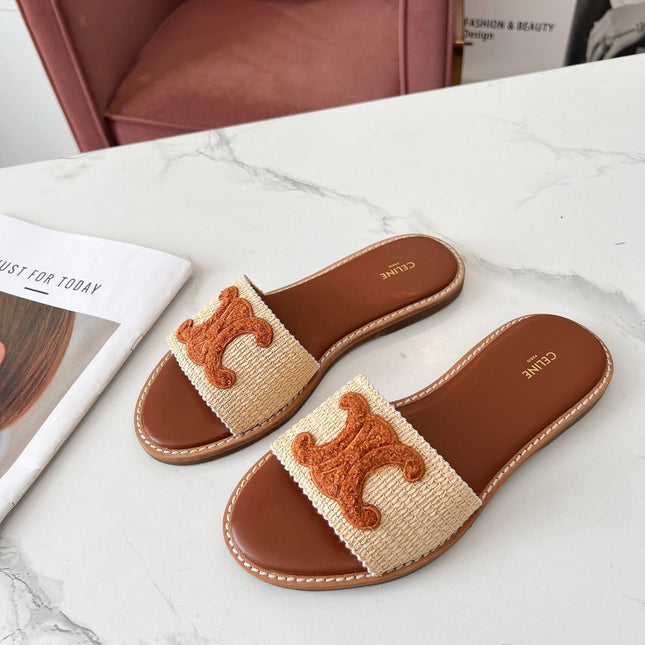 LYMPIA MULE BEIGE RAFFIA AND TAN WOOL