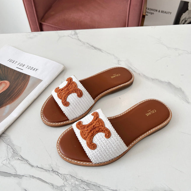 LYMPIA MULE WHITE RAFFIA AND TAN WOOL