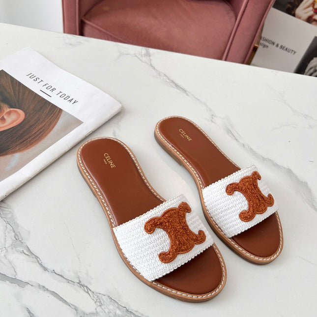LYMPIA MULE WHITE RAFFIA AND TAN WOOL