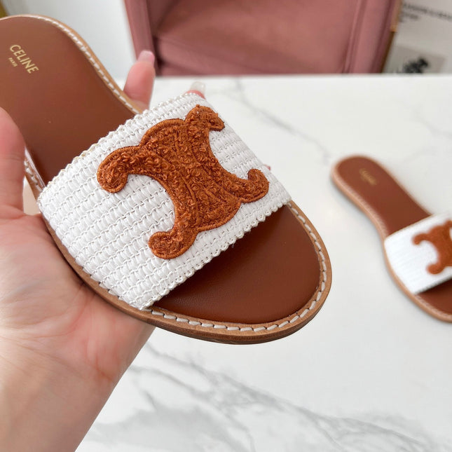 LYMPIA MULE WHITE RAFFIA AND TAN WOOL