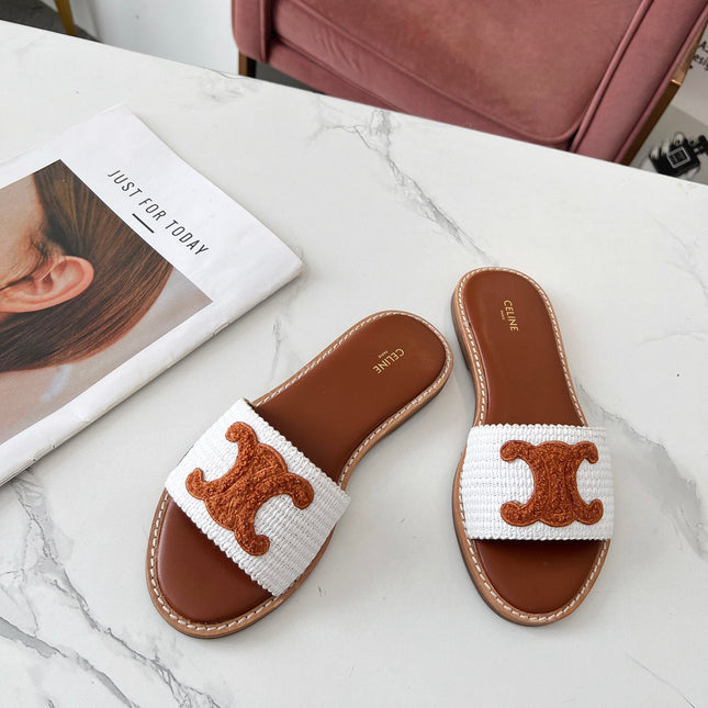 LYMPIA MULE WHITE RAFFIA AND TAN WOOL