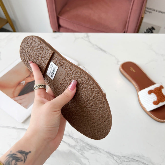 LYMPIA MULE WHITE RAFFIA AND TAN WOOL
