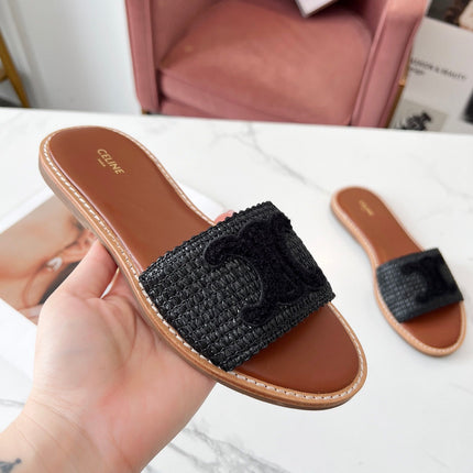 LYMPIA MULE BLACK RAFFIA AND WOOL