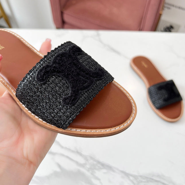 LYMPIA MULE BLACK RAFFIA AND WOOL