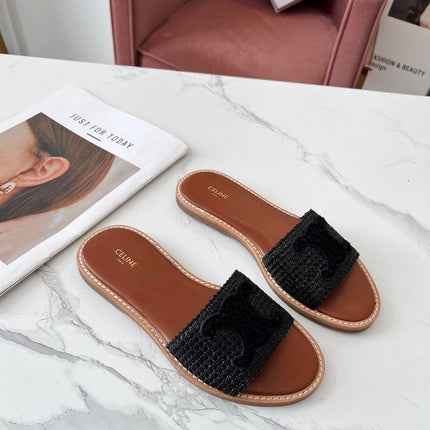 LYMPIA MULE BLACK RAFFIA AND WOOL