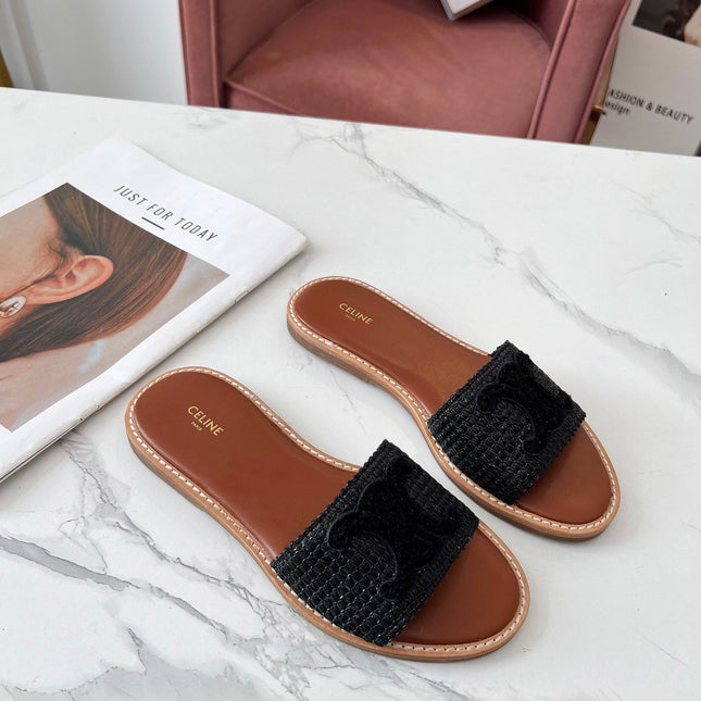 LYMPIA MULE BLACK RAFFIA AND WOOL