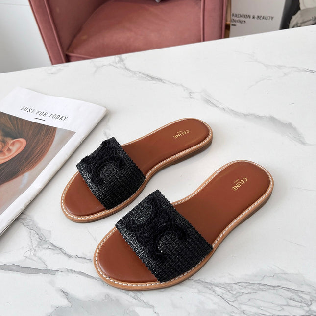 LYMPIA MULE BLACK RAFFIA AND WOOL