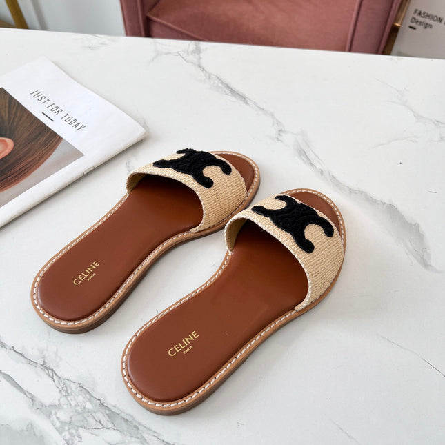 LYMPIA MULE BEIGE RAFFIA BLACK WOOL LOGO
