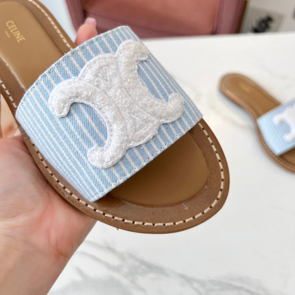 LYMPIA MULE STRIPED BLUE SKY CANVAS WOOL LOGO