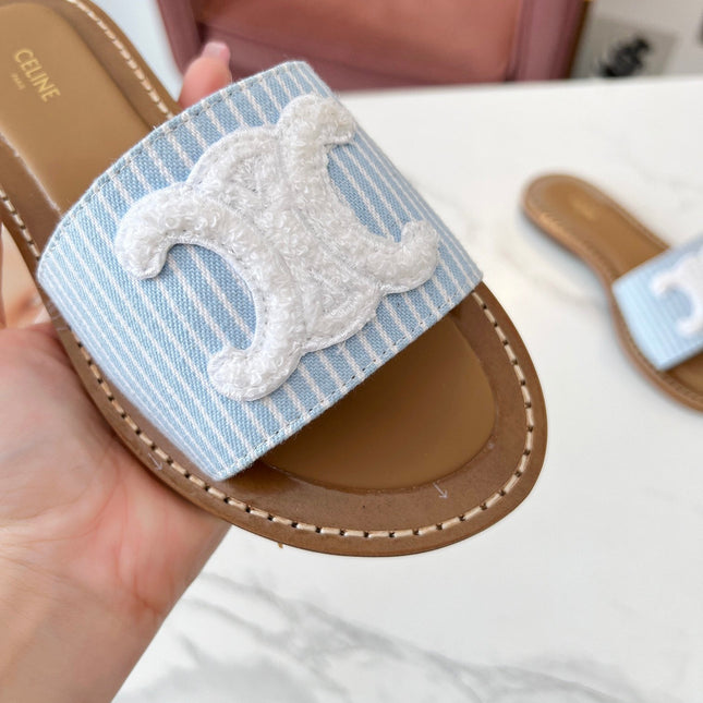 LYMPIA MULE STRIPED BLUE SKY CANVAS WOOL LOGO