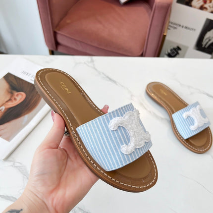 LYMPIA MULE STRIPED BLUE SKY CANVAS WOOL LOGO