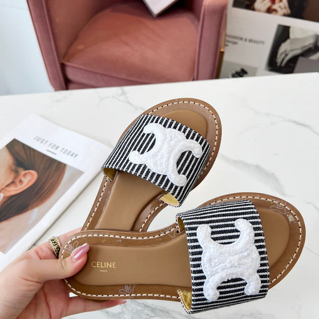 LYMPIA MULE STRIPED CANVAS WOOL LOGO